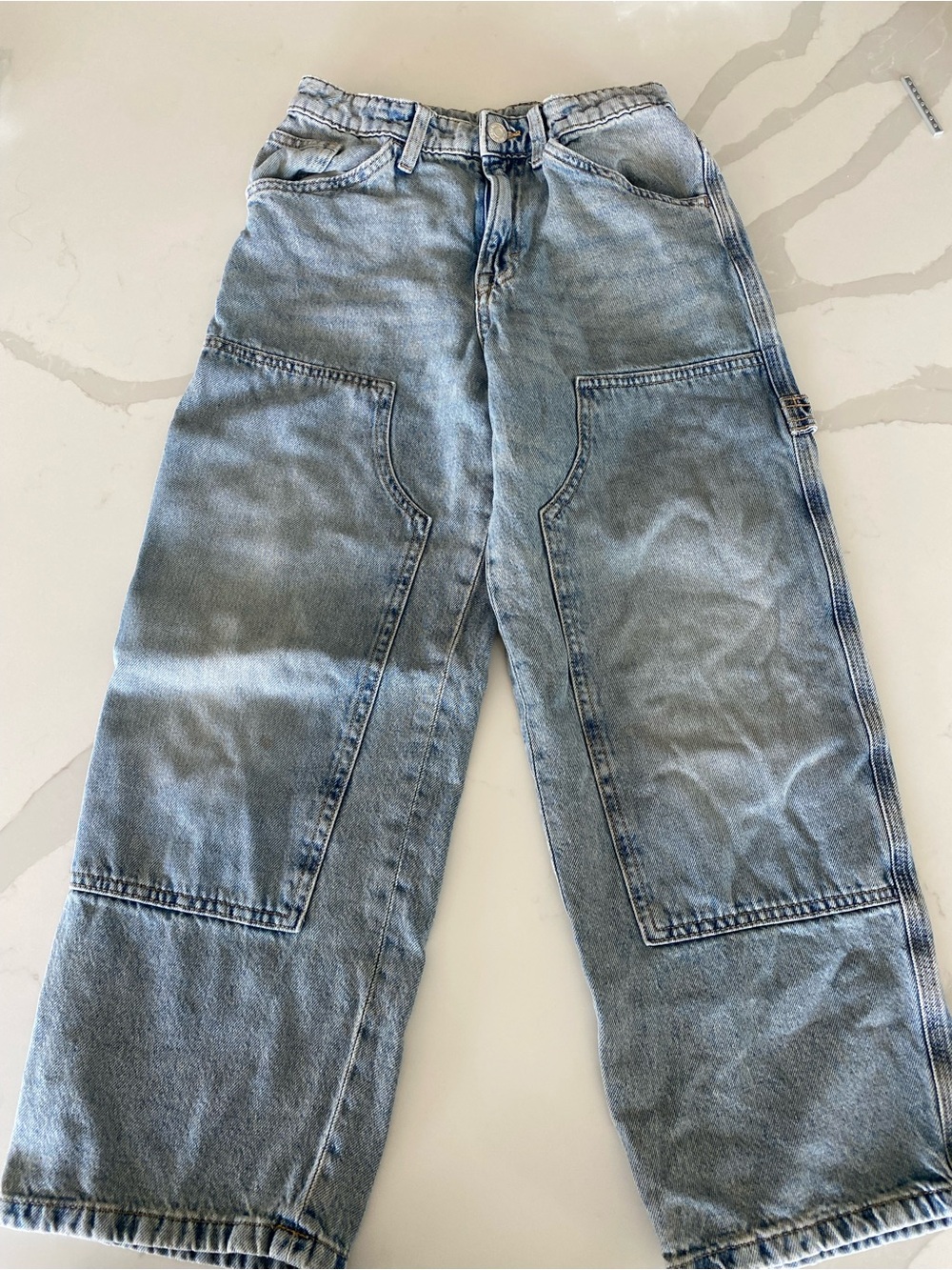 H&M Boys Baggy fit Light Wash Blue Denim carpenter Jeans with hammer loop sz 10